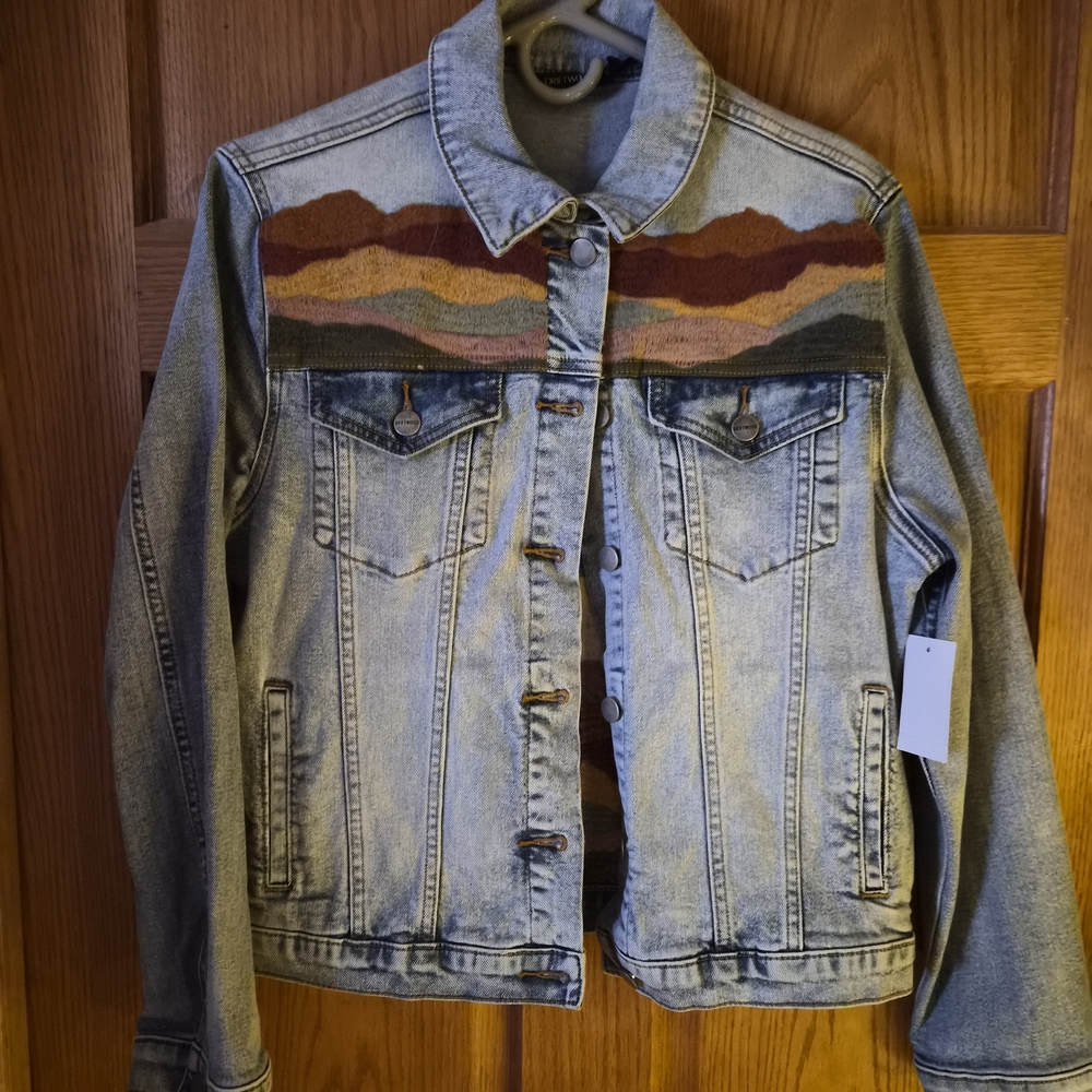 Denim Jacket with Multicolor Pattern